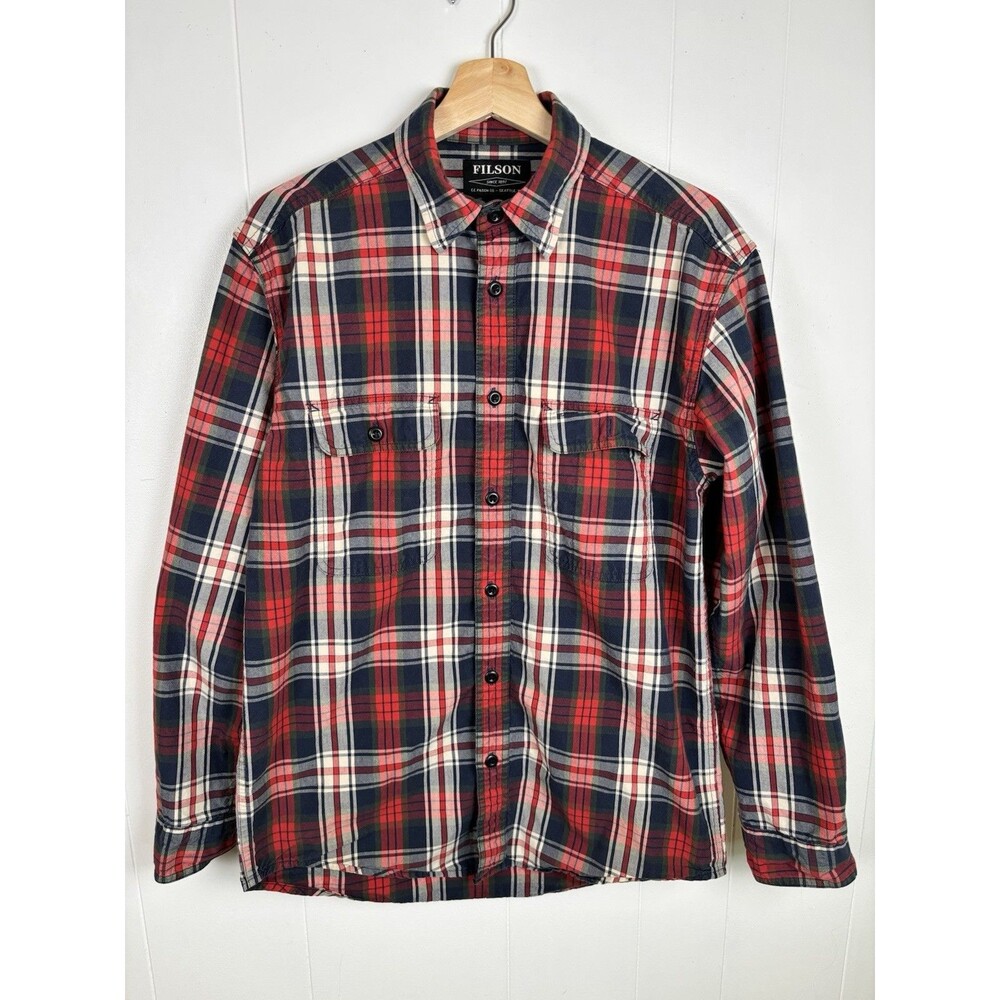 CC Filson Mens Small Button Down Cotton Shirt Red Blue Plaid